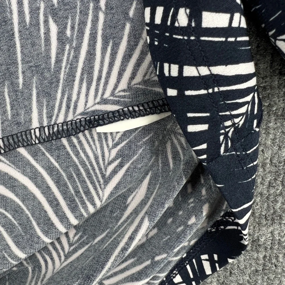 Michael Kors Palm Print Dress Womens S Navy White Long Sleeve Resort Tropical